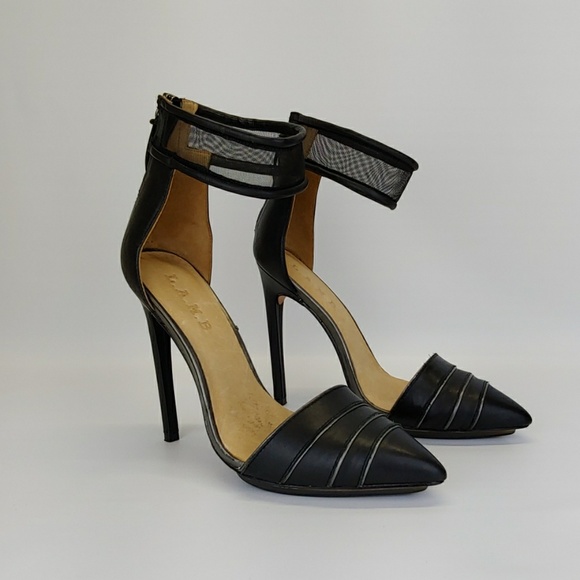 L.A.M.B. Shoes - L.A.M.B black/gunmetal heels with ankle strap 8M
